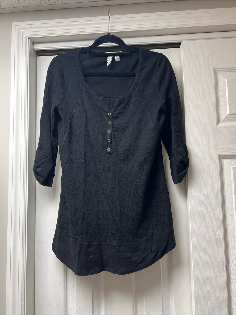 Women's Black Scoop-Neck Henley Blouse